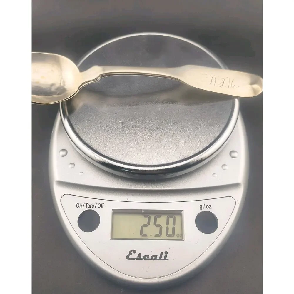 Antique Platt & Brother NY Coin Silver Tablespoons Pair 1850s Fiddle Pattern